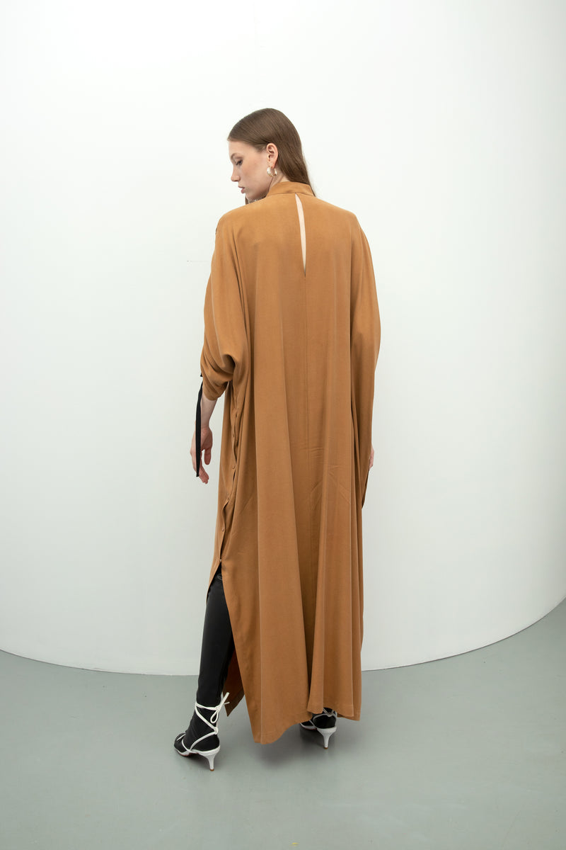Baqa Sleeve Detail Maxi Dress Camel