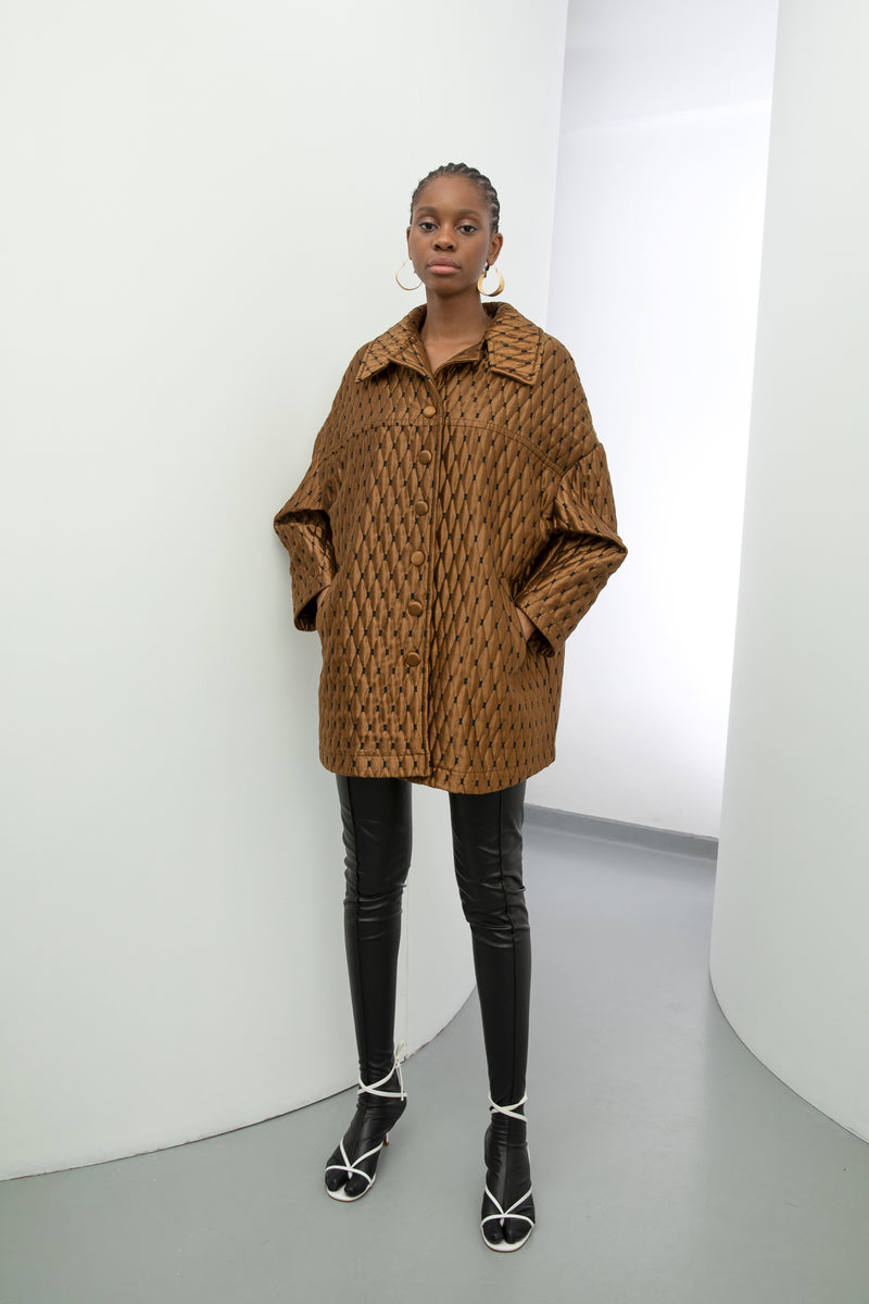 Baqa Quilted Oversized Jacket Camel