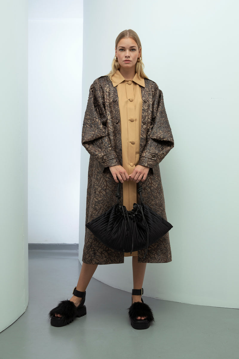 Baqa Jacquard Embroidered Coat Brown