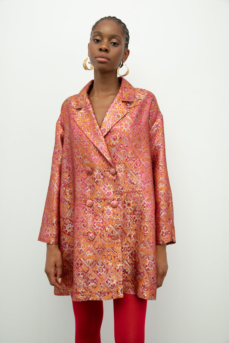 Baqa Jacquard Double-Breasted Jacket Pink