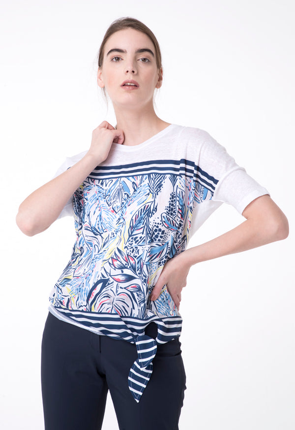 Brax Printed Short Sleeve Tie-Waist T-Shirt Multi Color