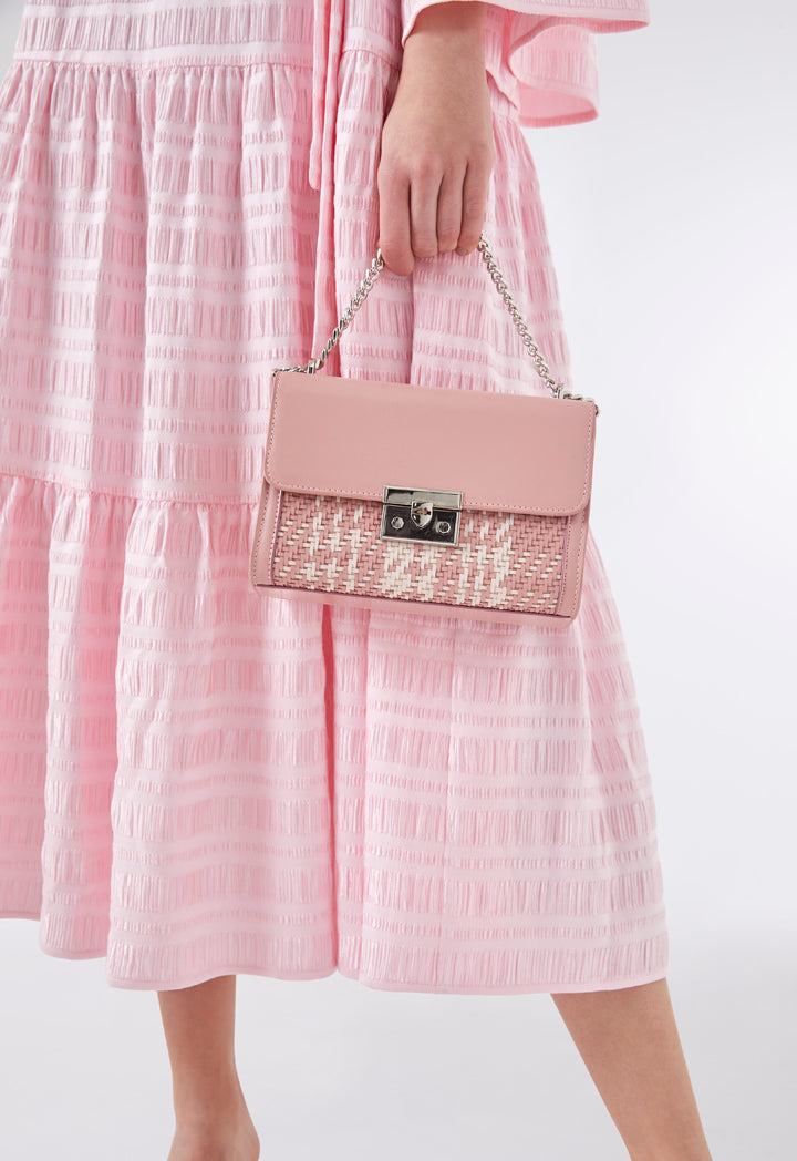 Choice Straw Faux Leather Flap Bag Pink - Wardrobe Fashion