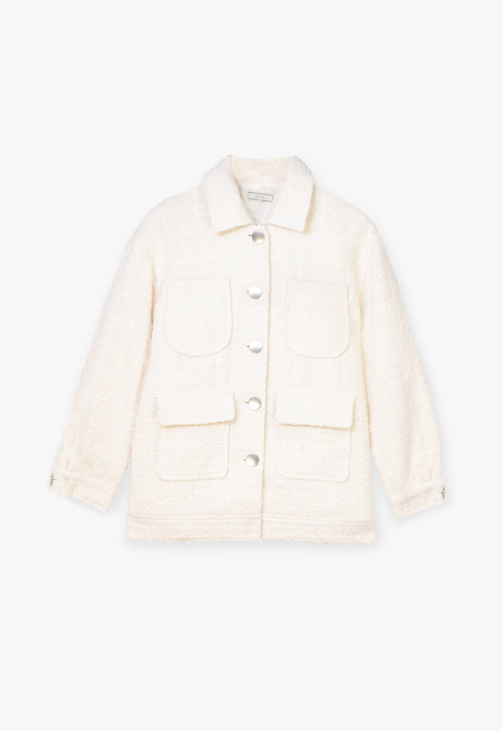 Choice Allover Tweed Jacket With Pockets Off White