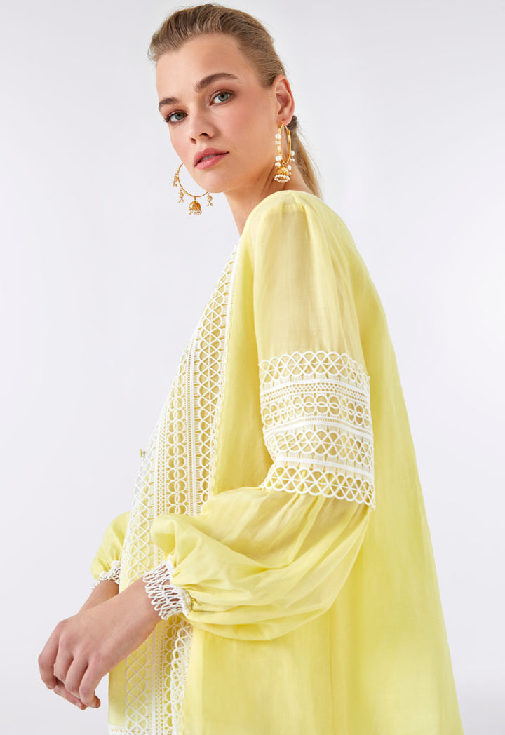 Choice Lace Crochet Overlay Outerwear Yellow - Wardrobe Fashion