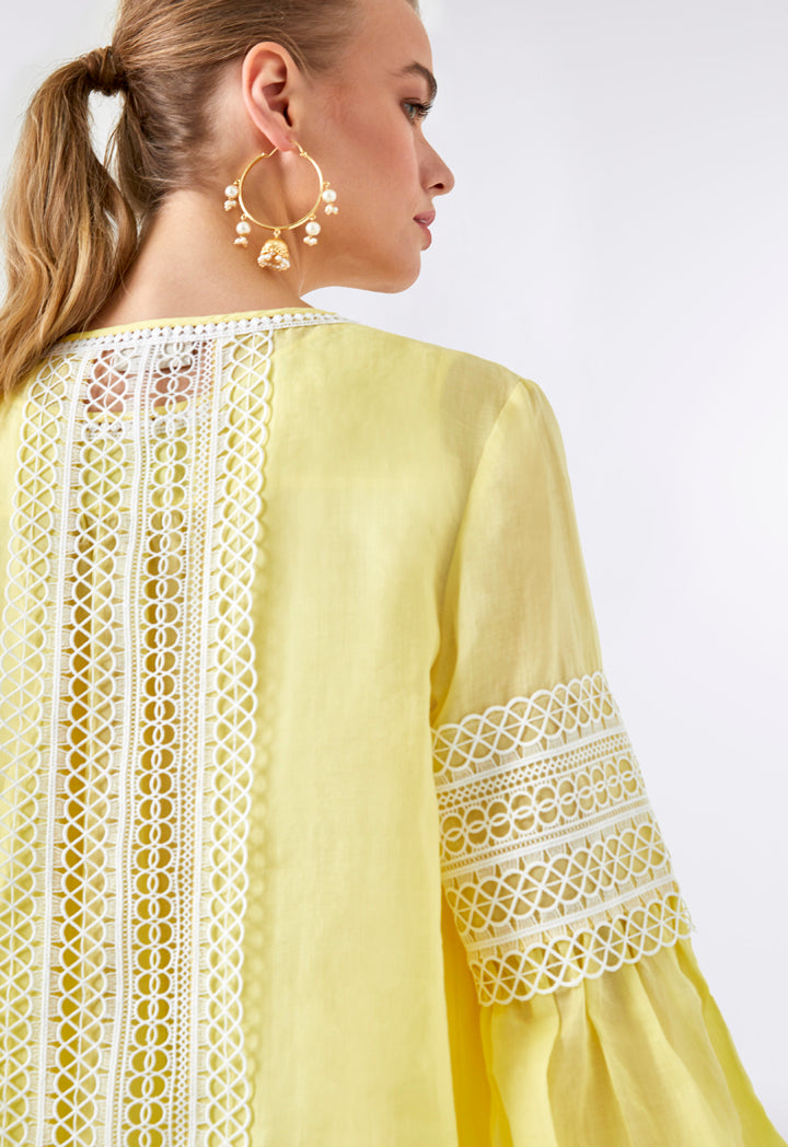 Choice Lace Crochet Overlay Outerwear Yellow - Wardrobe Fashion
