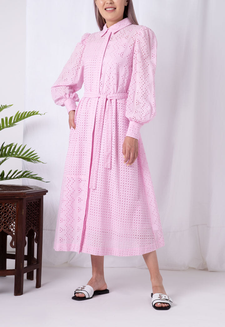 Choice Schiffli Shirt Dress Pink - Wardrobe Fashion