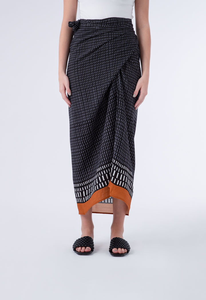 Choice Geometric Print Self Tie Long Skirt Black