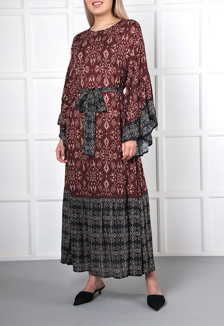 Choice Geometric Print Midi Dress Burgundy - Wardrobe Fashion