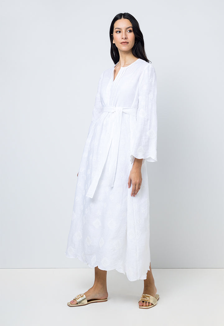 Choice Solid Embroidered Sequins Midi Dress Offwhite