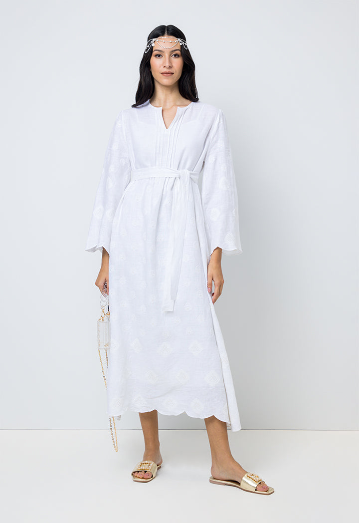 Choice Solid Embroidered Sequins Midi Dress Offwhite