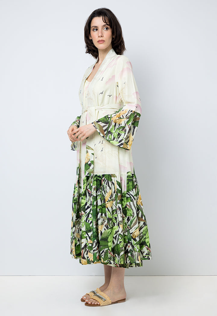Choice Printed Kimono Outerwear Beige-Print