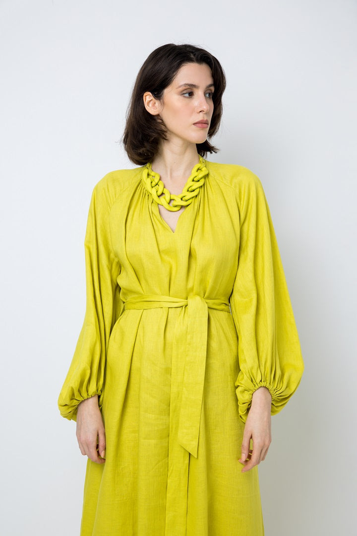 Choice Chain Detail Dress With Belt Lime