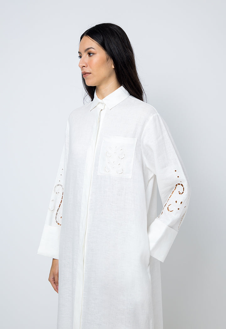 Choice Solid Embroidered Shirt Dress Offwhite
