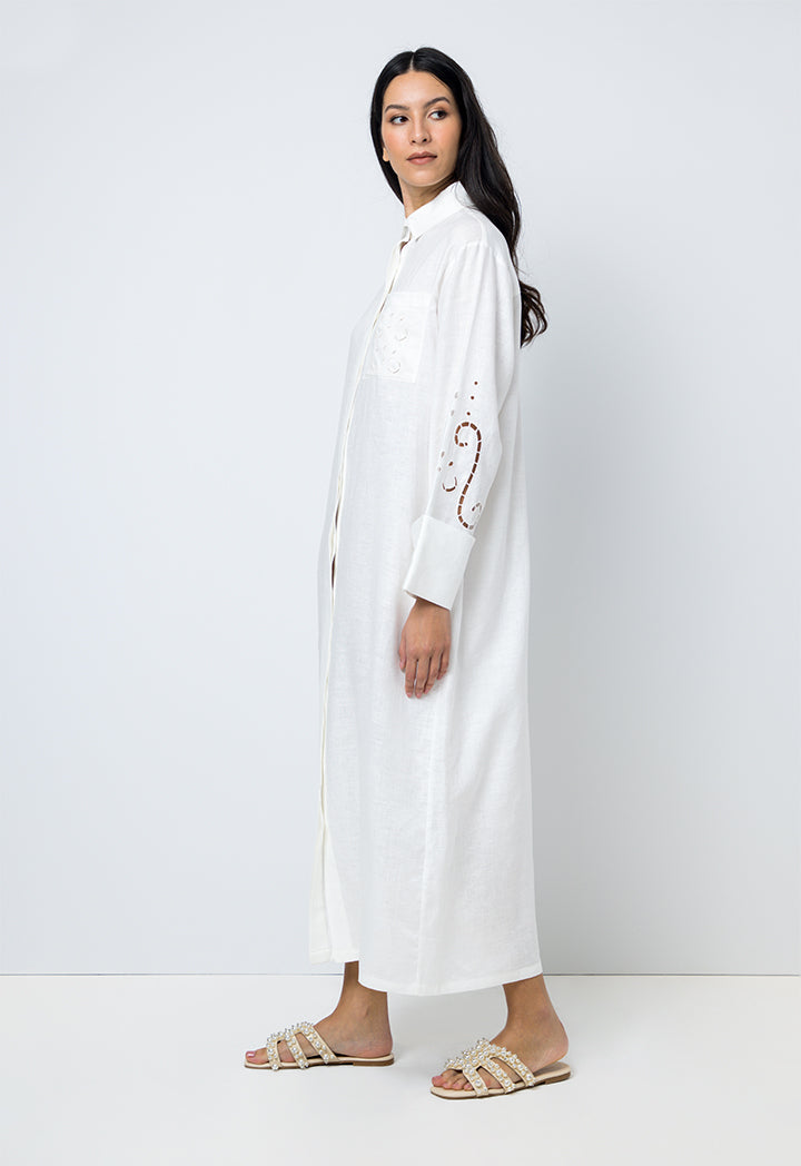 Choice Solid Embroidered Shirt Dress Offwhite