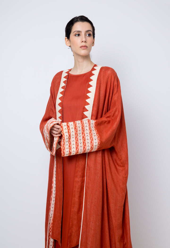 Choice Embroidered Kimono Sleeves Maxi Abaya Brick
