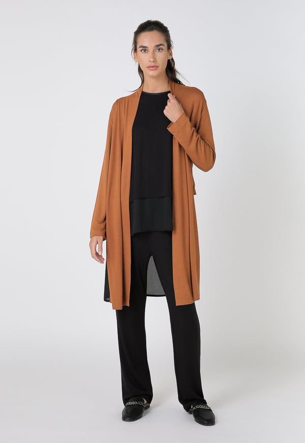 Choice Long Sleeve Open Front Outerwear Cinnamon