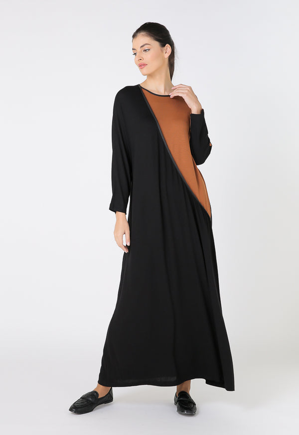 Choice Long Sleeve Leisure Jersey Dress Black-Cinnamon