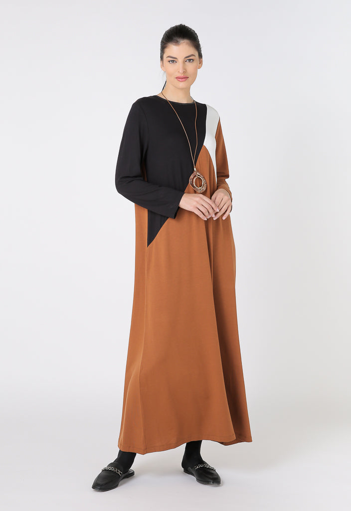 Choice Long Sleeve Jersey Maxi Dress Black-Cinnamon