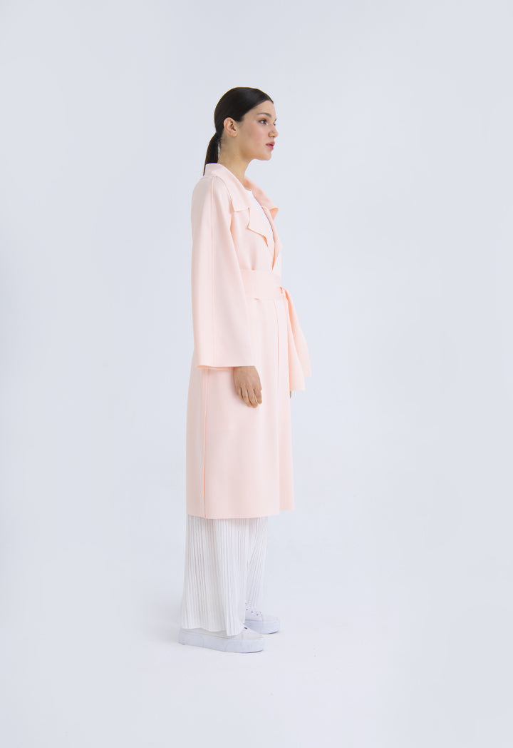 Choice Draped Lapel Open Front Exposed Seam Outerwear Blush