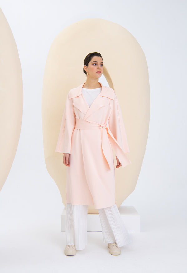 Choice Draped Lapel Open Front Exposed Seam Outerwear Blush