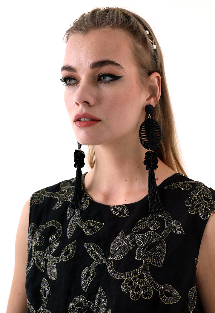 Choice Cord And Seedbead Drop Earrings Black - Wardrobe Fashion