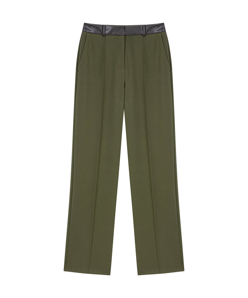 Ipekyol Leather Mix Straight Fit Trousers
 Khaki