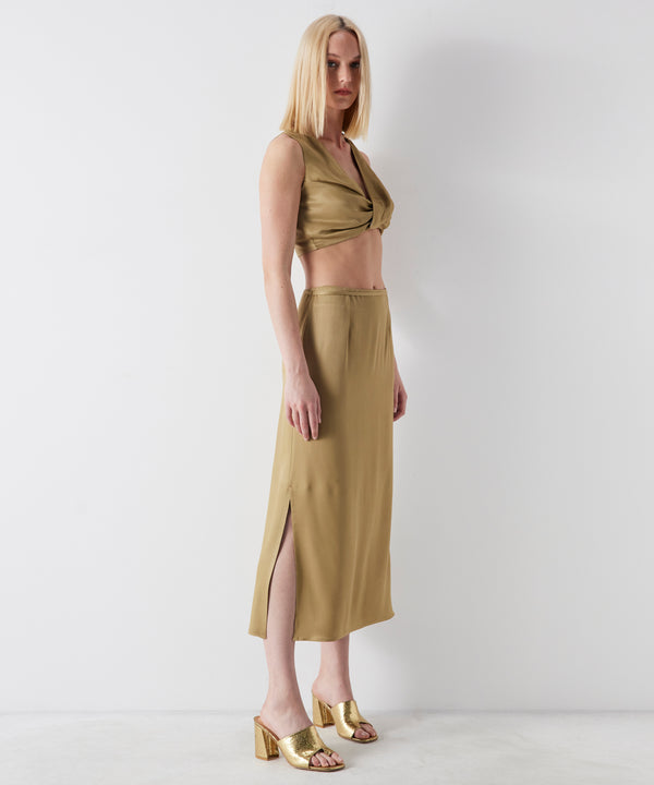 Ipekyol Waist Tie Detail Midi Skirt Khaki