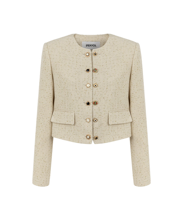 Ipekyol Tweed Jacket With Mixed Metal Buttons Natural