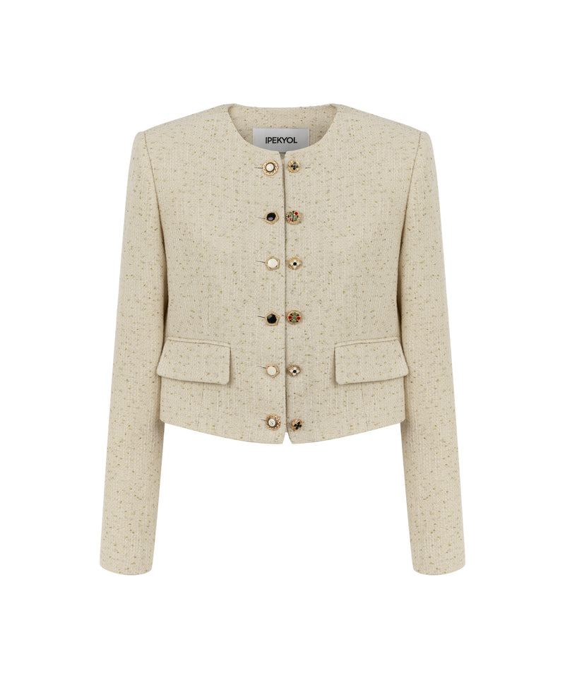 Ipekyol Tweed Jacket With Mixed Metal Buttons Natural