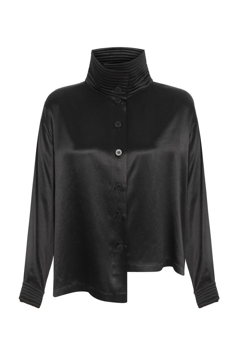 Nu Long Sleeve Asymmetrical Hem Shirt Black