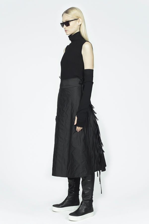 Nu Quilted High Waist Tie-Detail Skirt Black