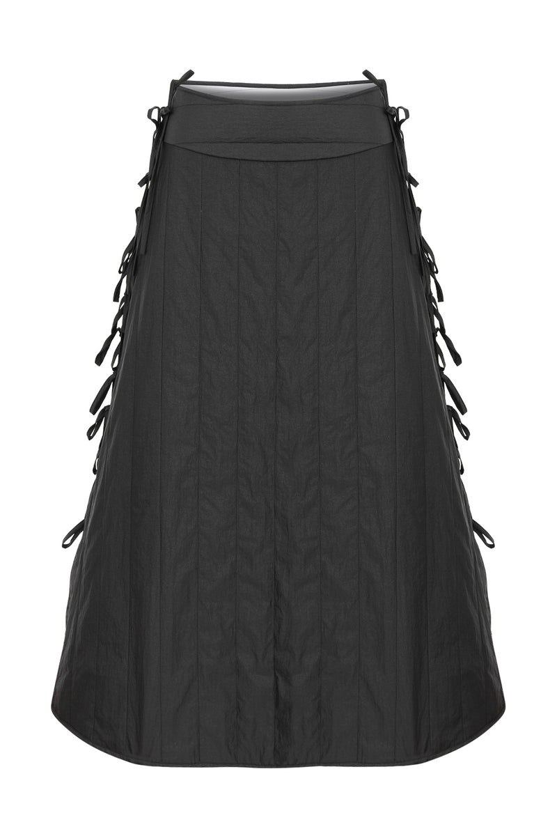 Nu Quilted High Waist Tie-Detail Skirt Black