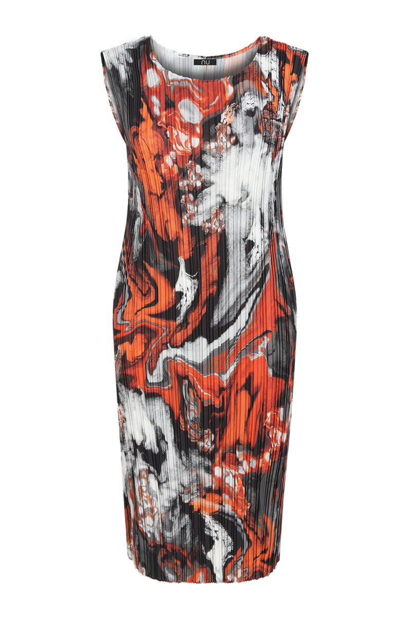 Nu Printed Sleeveless Pleated Midi Dress Multicolor