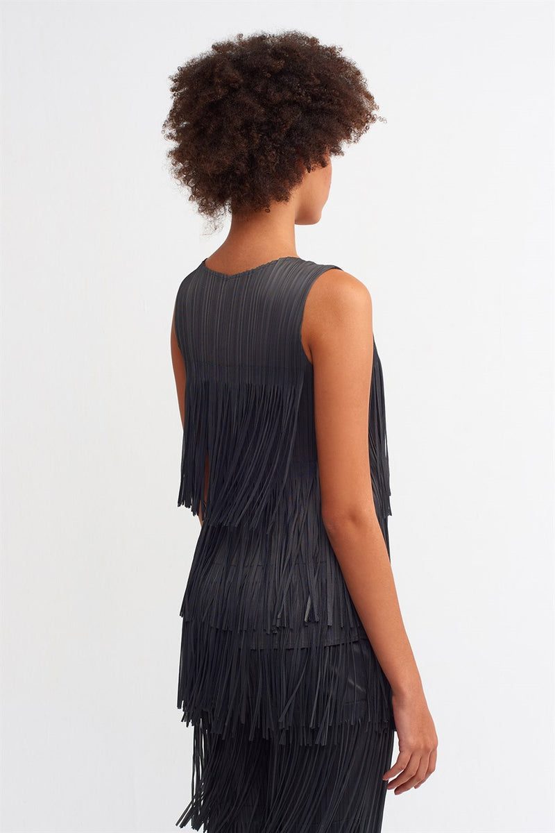NU Layered Fringe Blouse Ebony