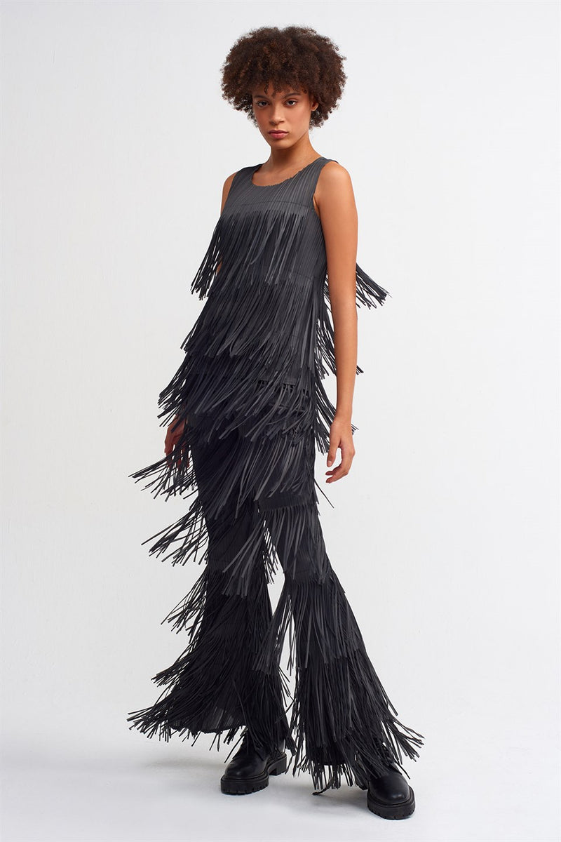 NU Layered Fringe Blouse Ebony