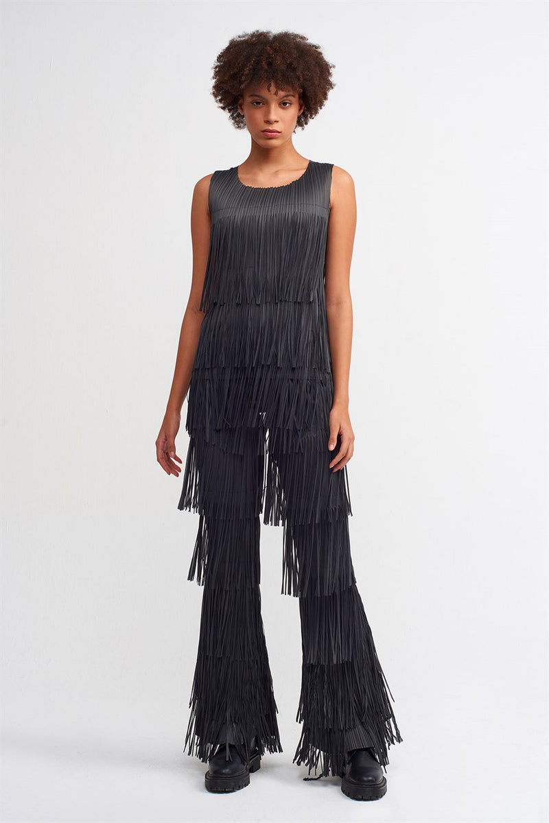 NU Layered Fringe Blouse Ebony