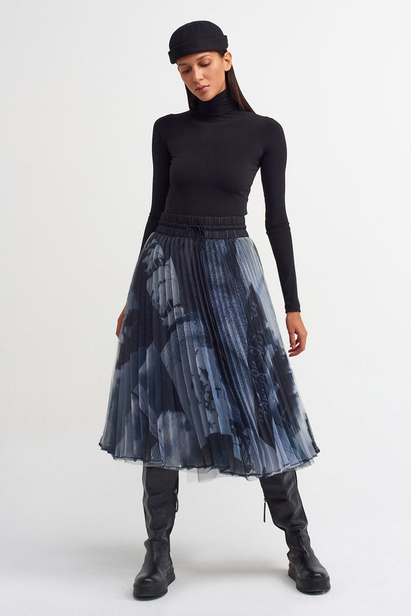 Nu Printed Pleated Midi Skirt Black/White