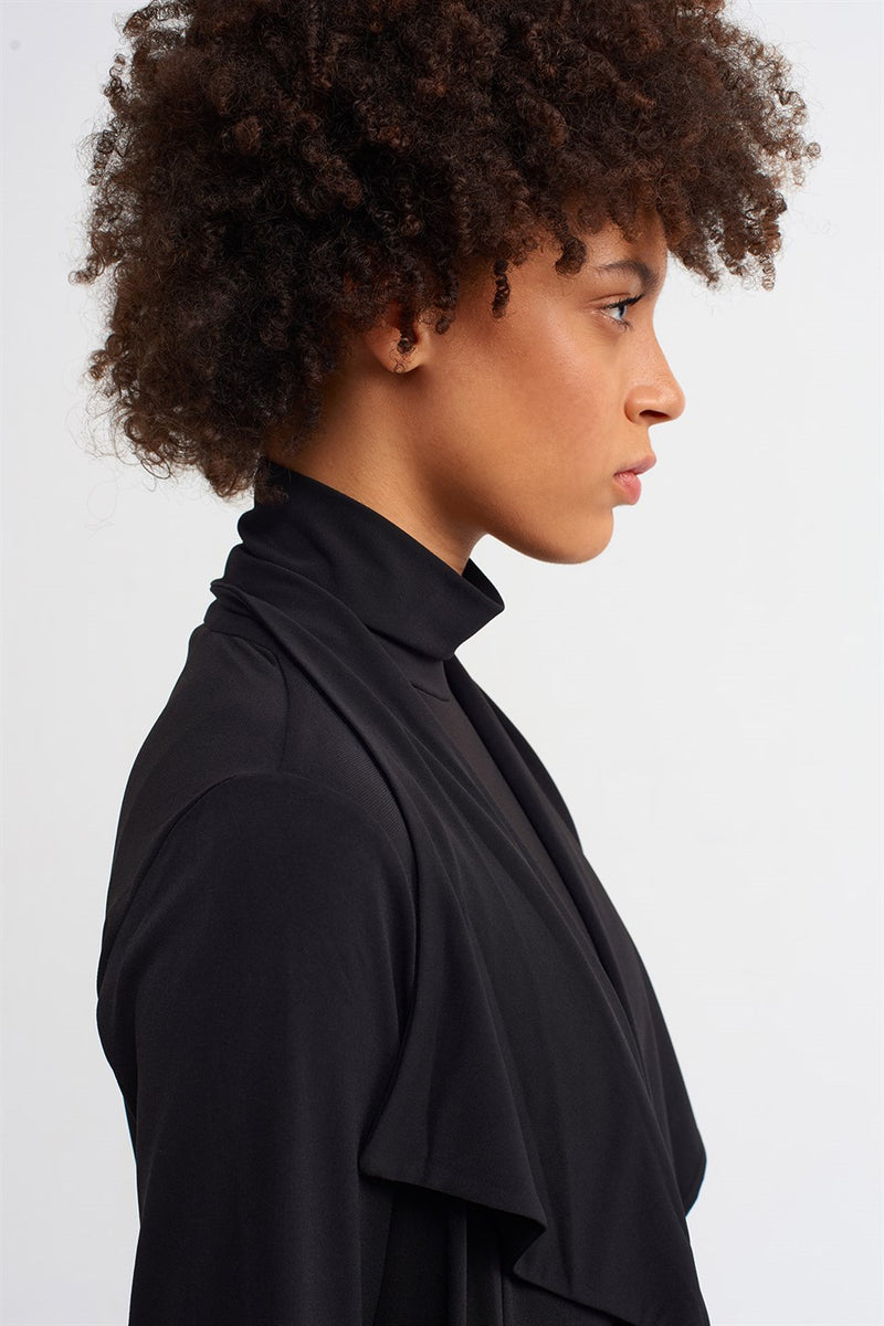 Nu Draped Collar Short Outerwear Black