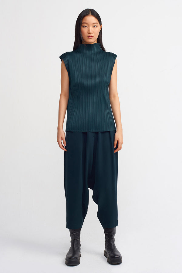NU Electric Pleated High Neck Solid Top Petrol