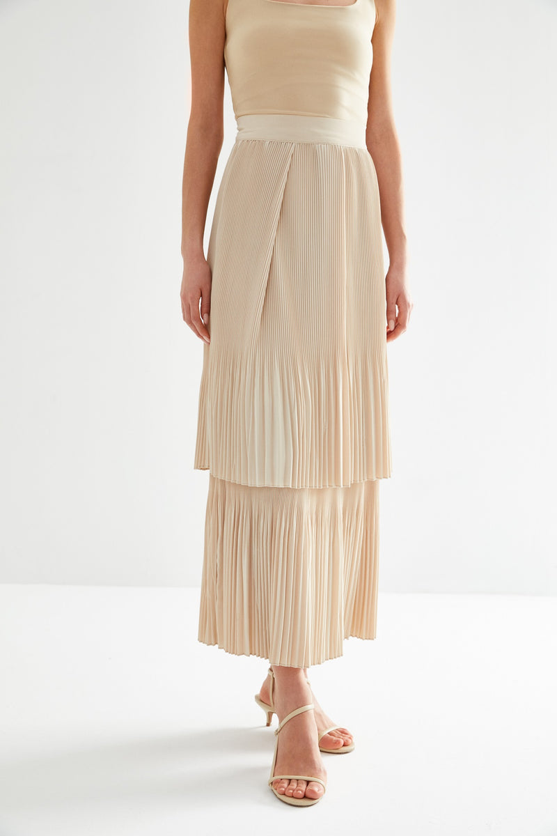 Kevsersarioglu Pleated Layered Skirt Beige