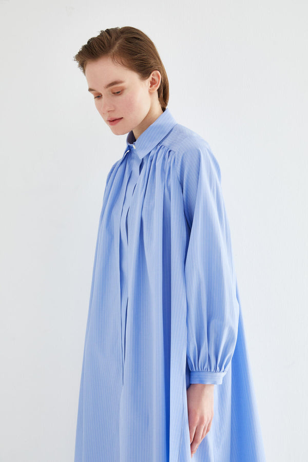 Kevsersarioglu Striped Midi Shirt Dress Sky Blue