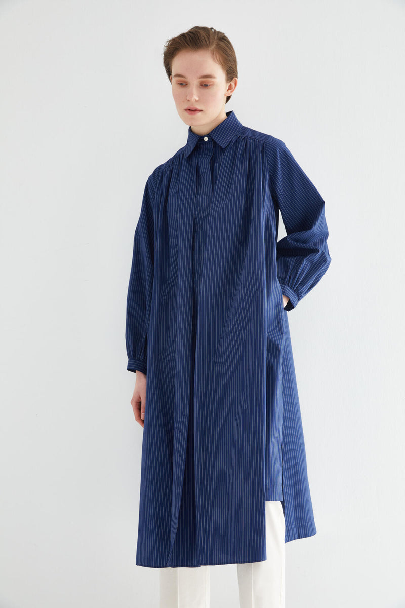 Kevsersarioglu Striped Midi Shirt Dress Navy