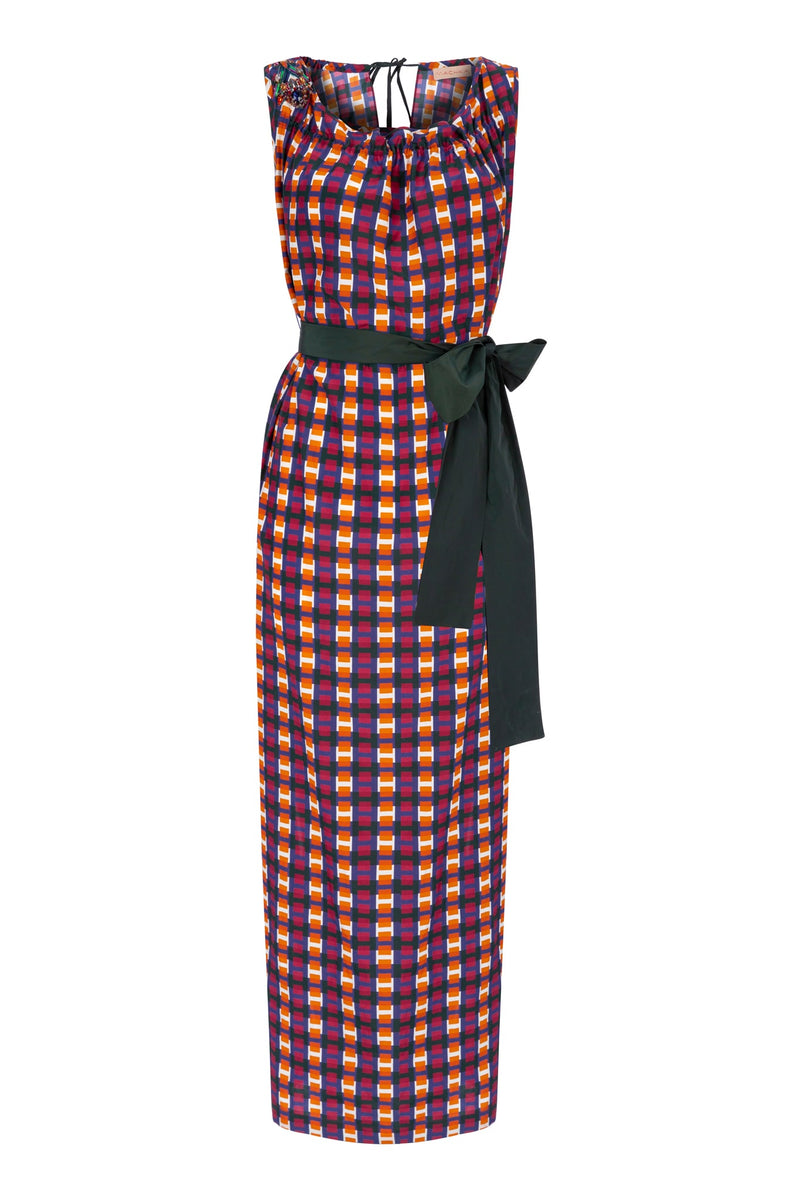 Machka Printed Sleeveless Belted Shift Maxi Dress Multi Color