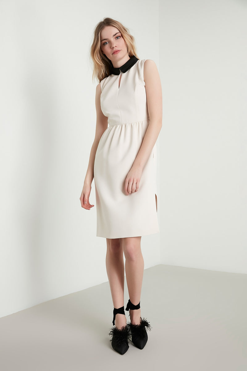 Machka Sleeveless Back Pleat A-Line Mini Dress Cream