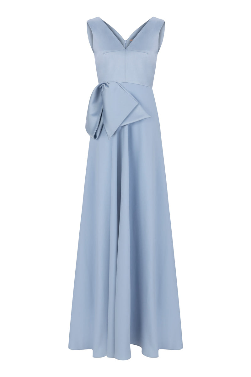 Machka Sleeveless Bow Detail A-Line Long Dress Sky Blue