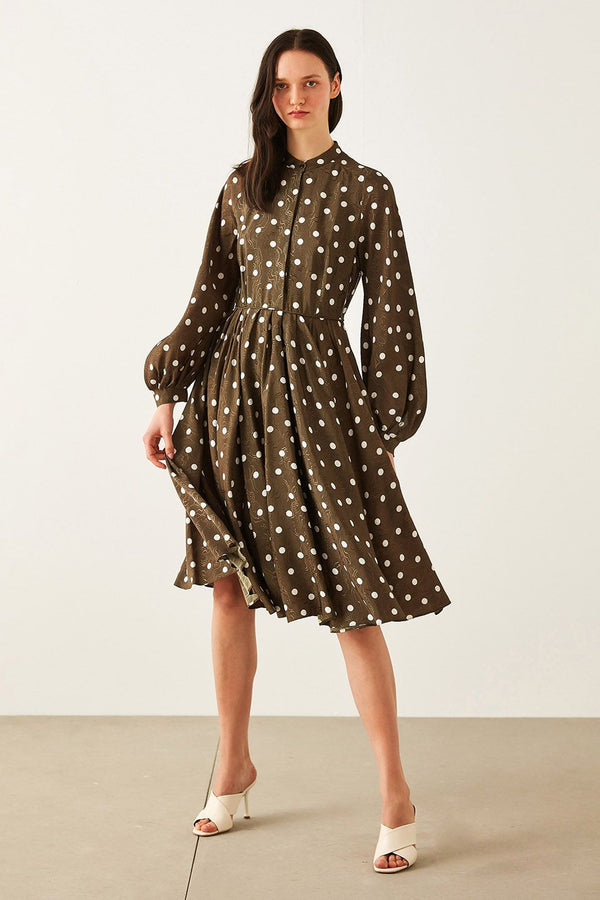 Machka Polka Dot Jacquard Dress Khaki