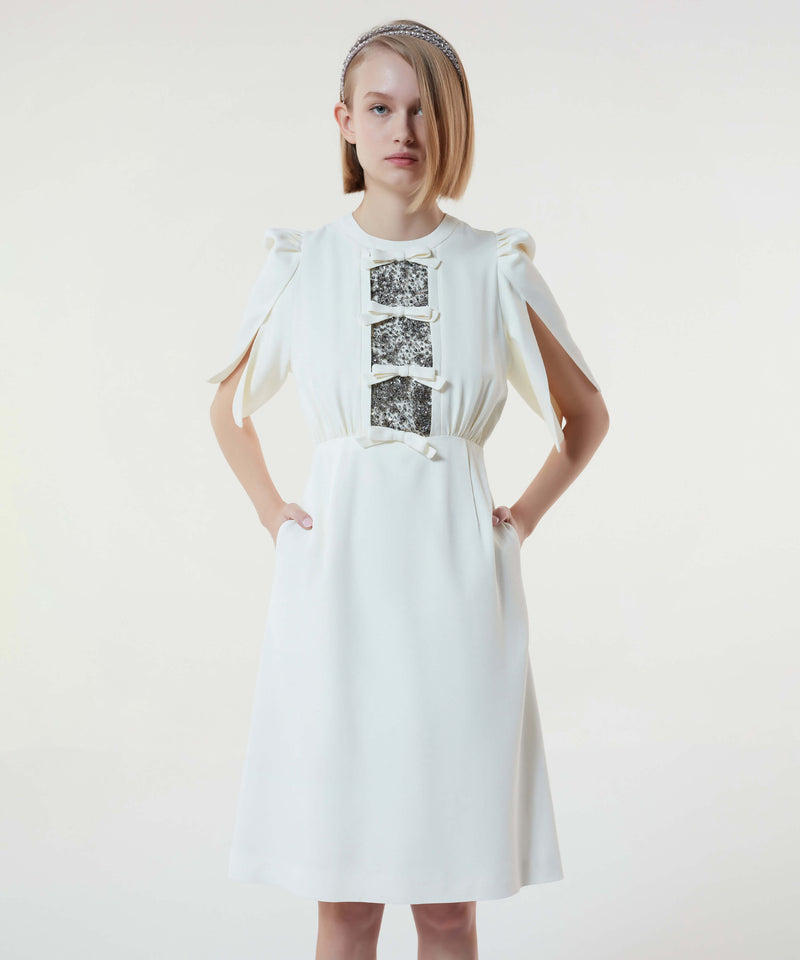 Machka Sleeve Detail Embellished Dress Off White