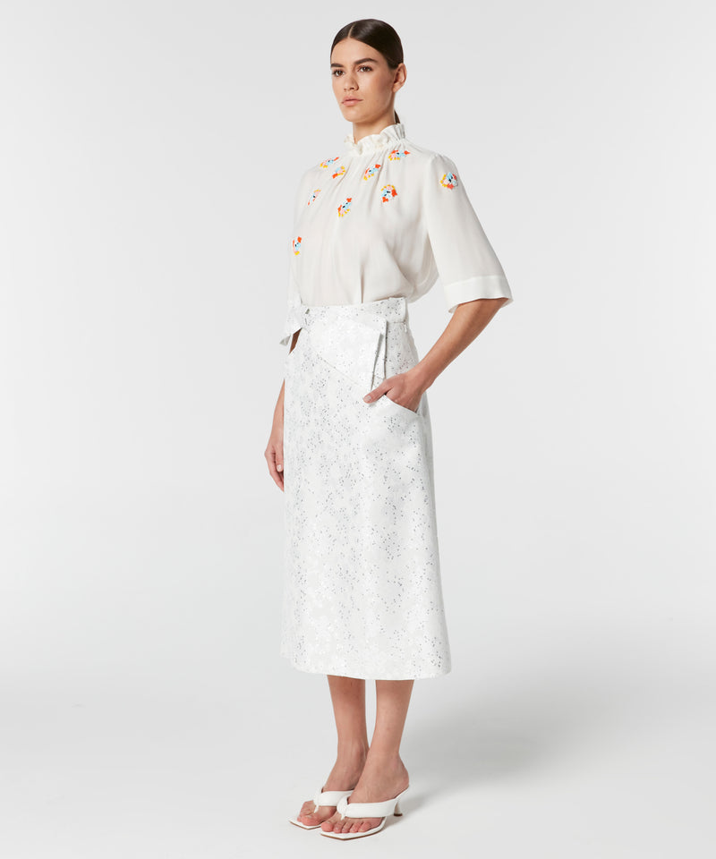 Machka Bow-Embellished Midi Skirt White