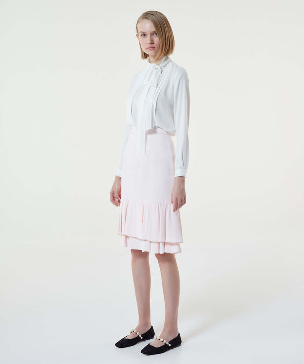 Machka Layered Hem Crepe Skirt Powder