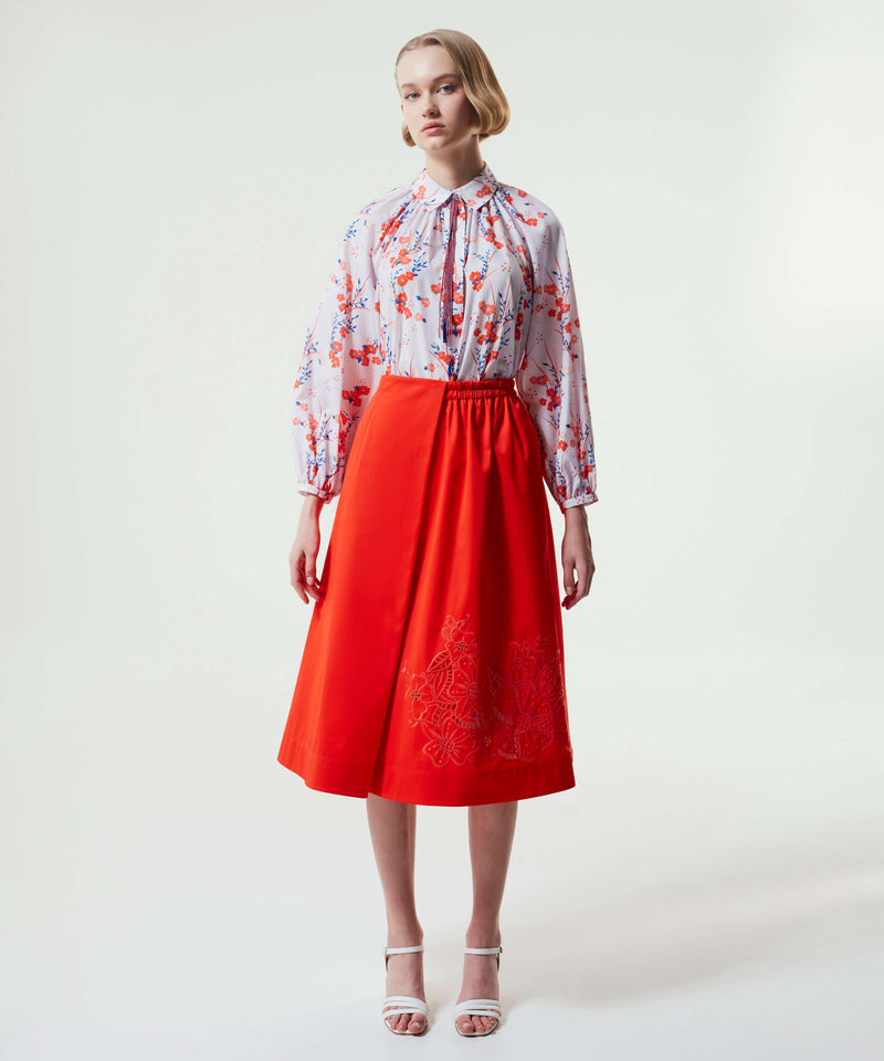 Machka Flower-Embroidered Skirt Vermilion